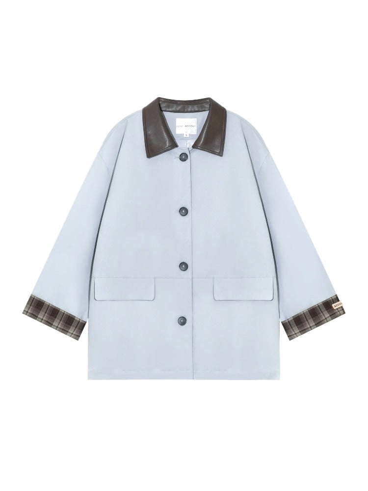 Plaid Patchwork Color-Block Trench Coat - CHINASQUAD