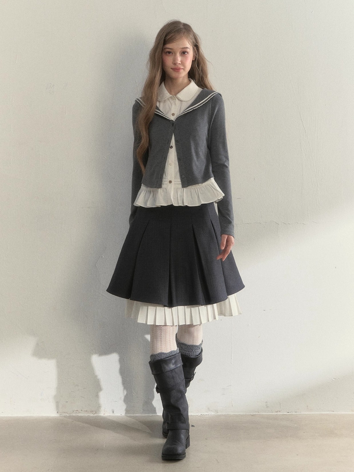 Sailor Collar Academia Style Layered Knit Blouse
