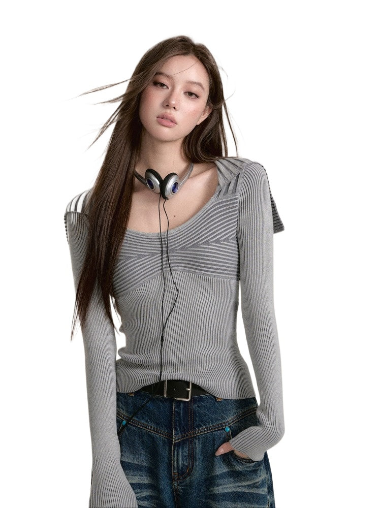 Slim Fit Knit Sweater with Large Collar - CHINASQUAD