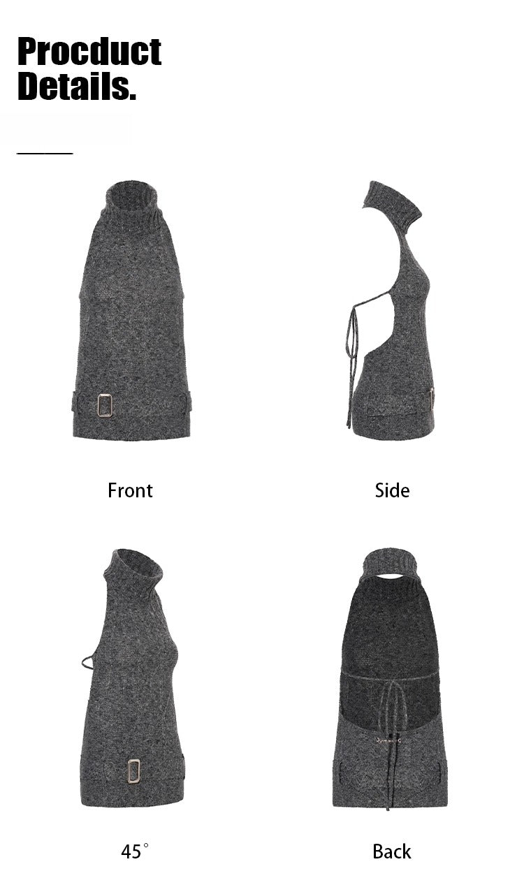 Backless High-Neck Cable-Knit Sweater