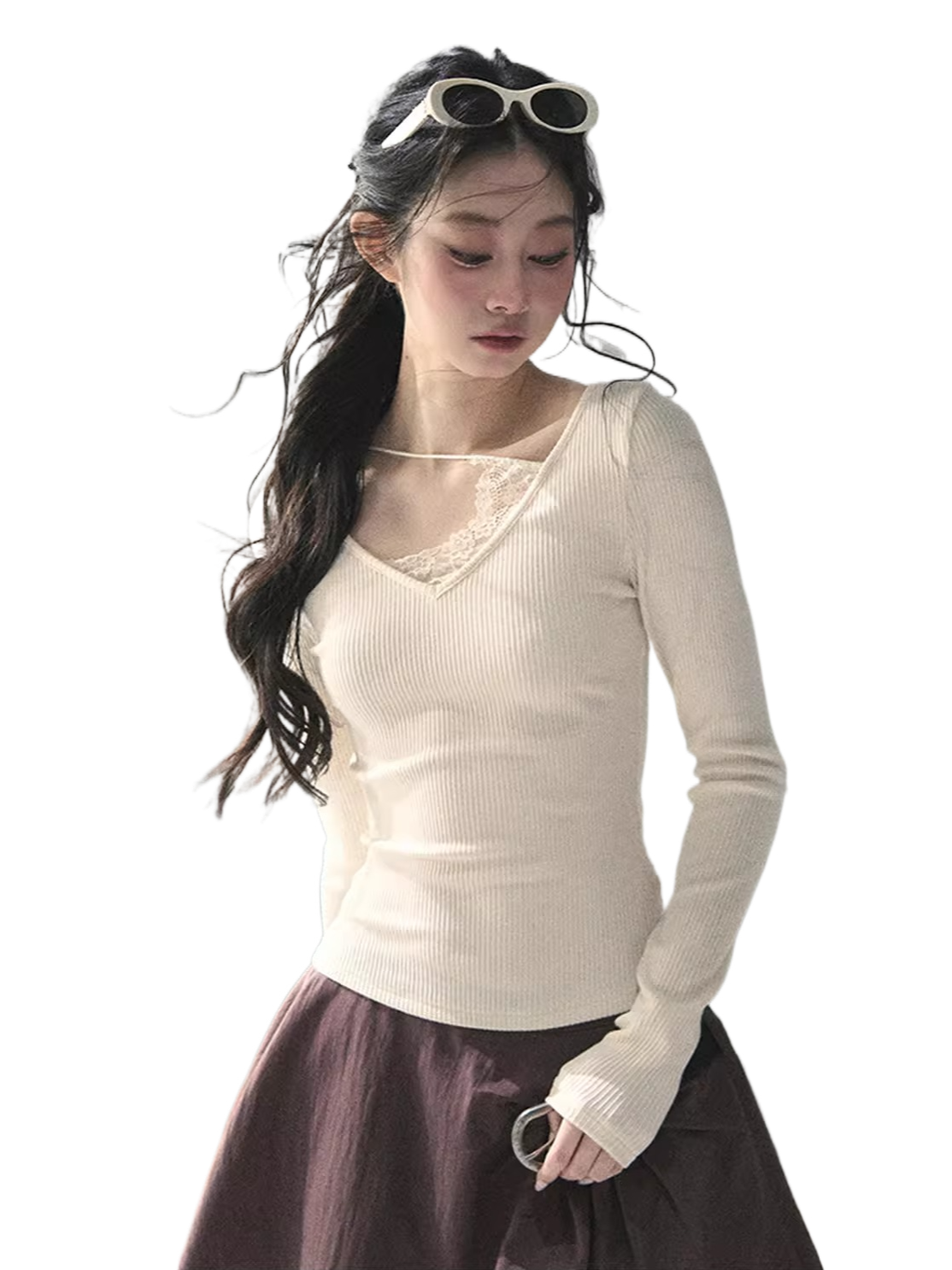 Deep V Lace Knit Top