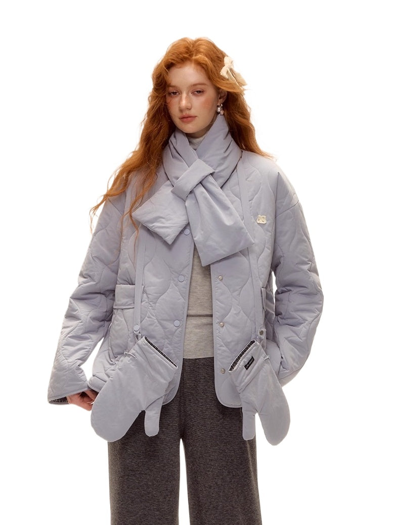 Vintage Blue Plaid Reversible Padded Jacket Set