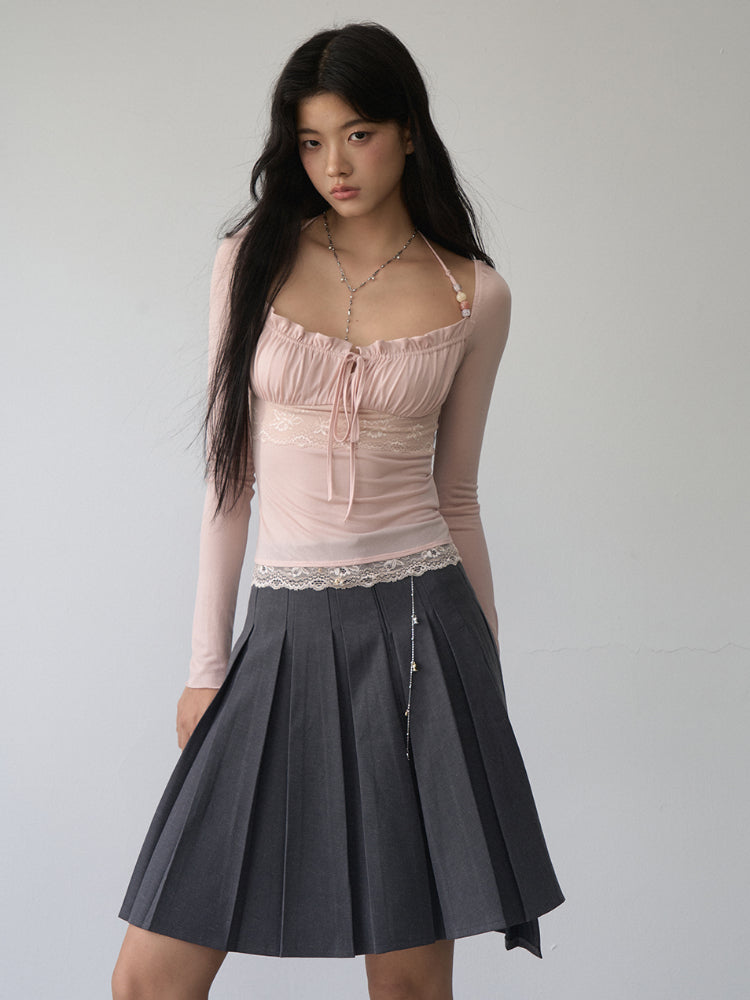 Lace Panel Beaded Acetate T-shirt - CHINASQUAD