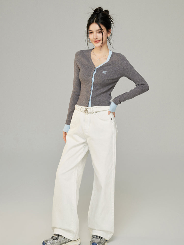 Letter Embroidery Wide-Leg Jeans - CHINASQUAD