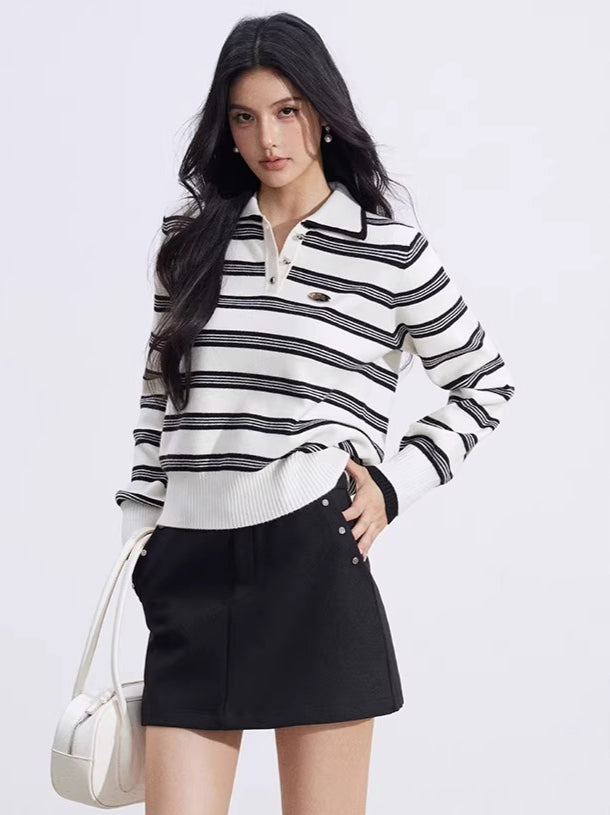 Collegiate Stripe Polo Knit Sweater