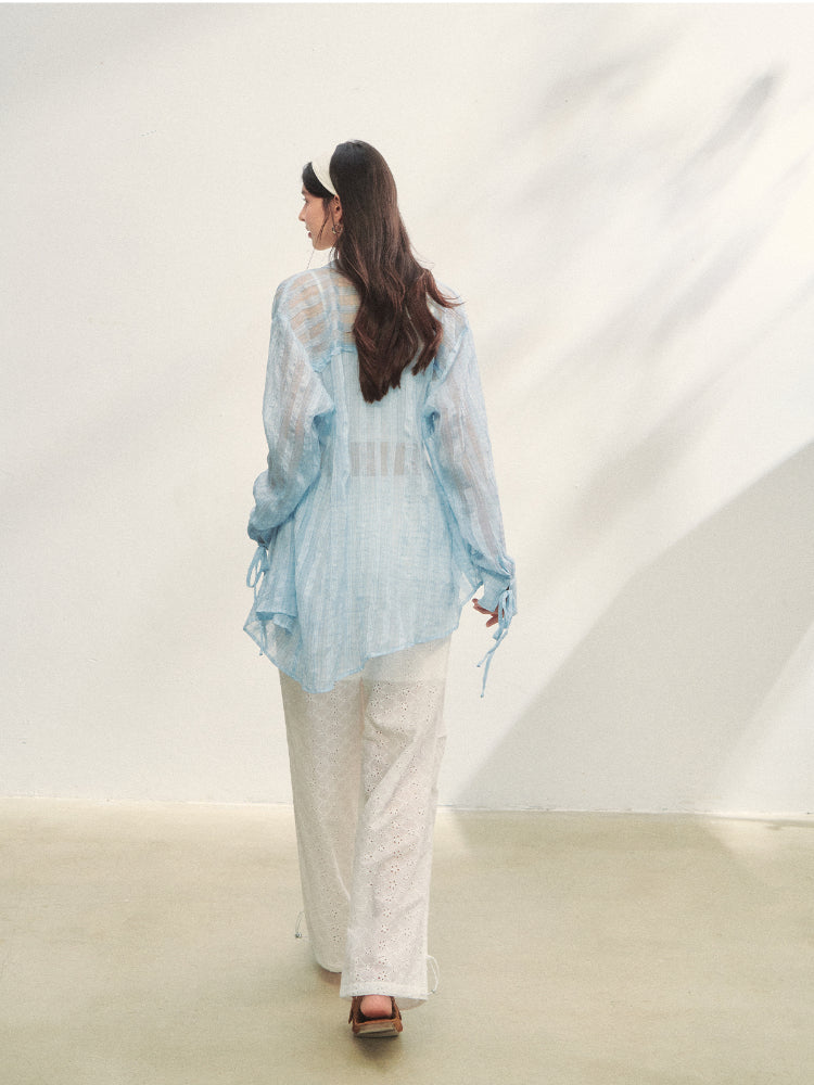 Irregular Cuff Tie-up Sunscreen Shirt - CHINASQUAD