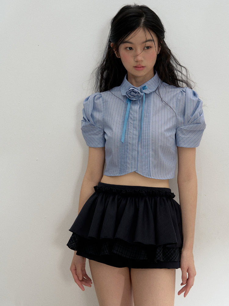 Puff Sleeve Striped Shirt - CHINASQUAD