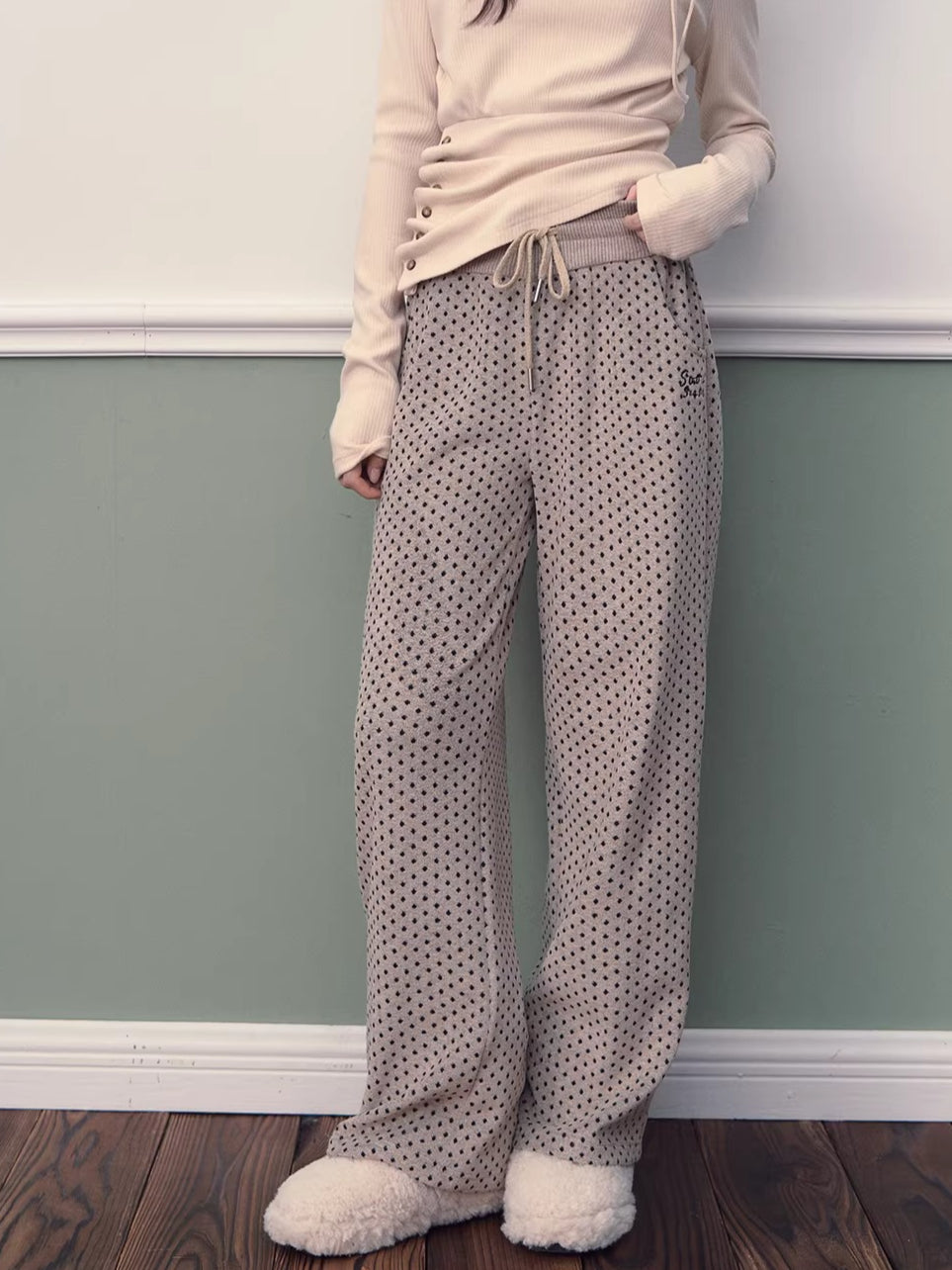 Polka Dot High-Waist Wide-Leg Pants