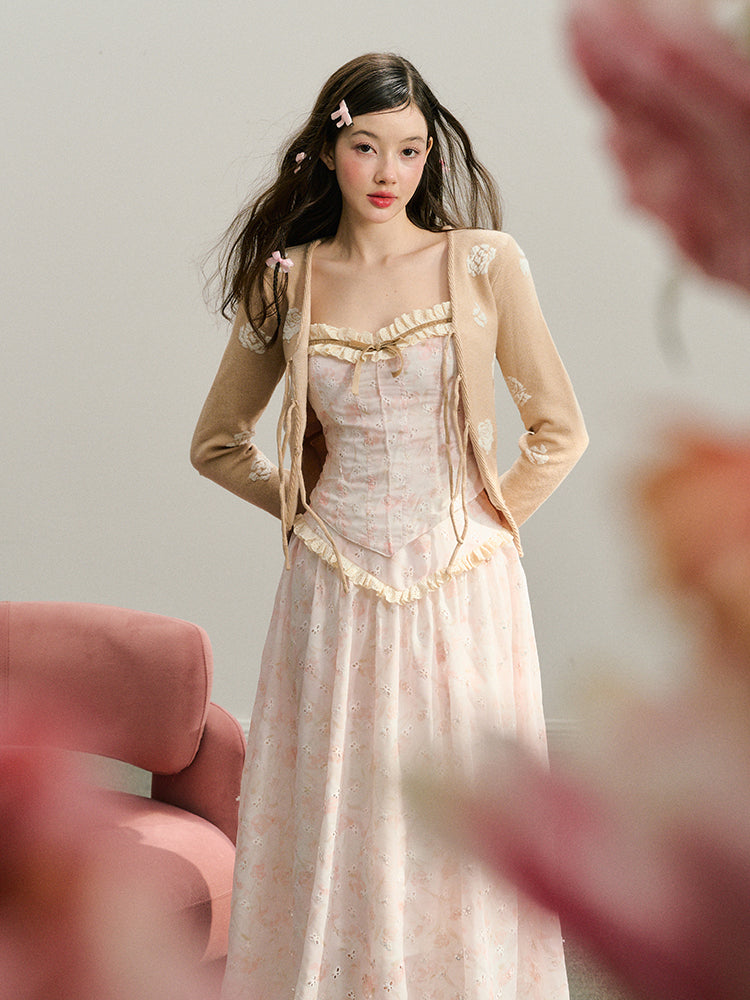 Light Brown Textured Jacquard Knit Cardigan - CHINASQUAD