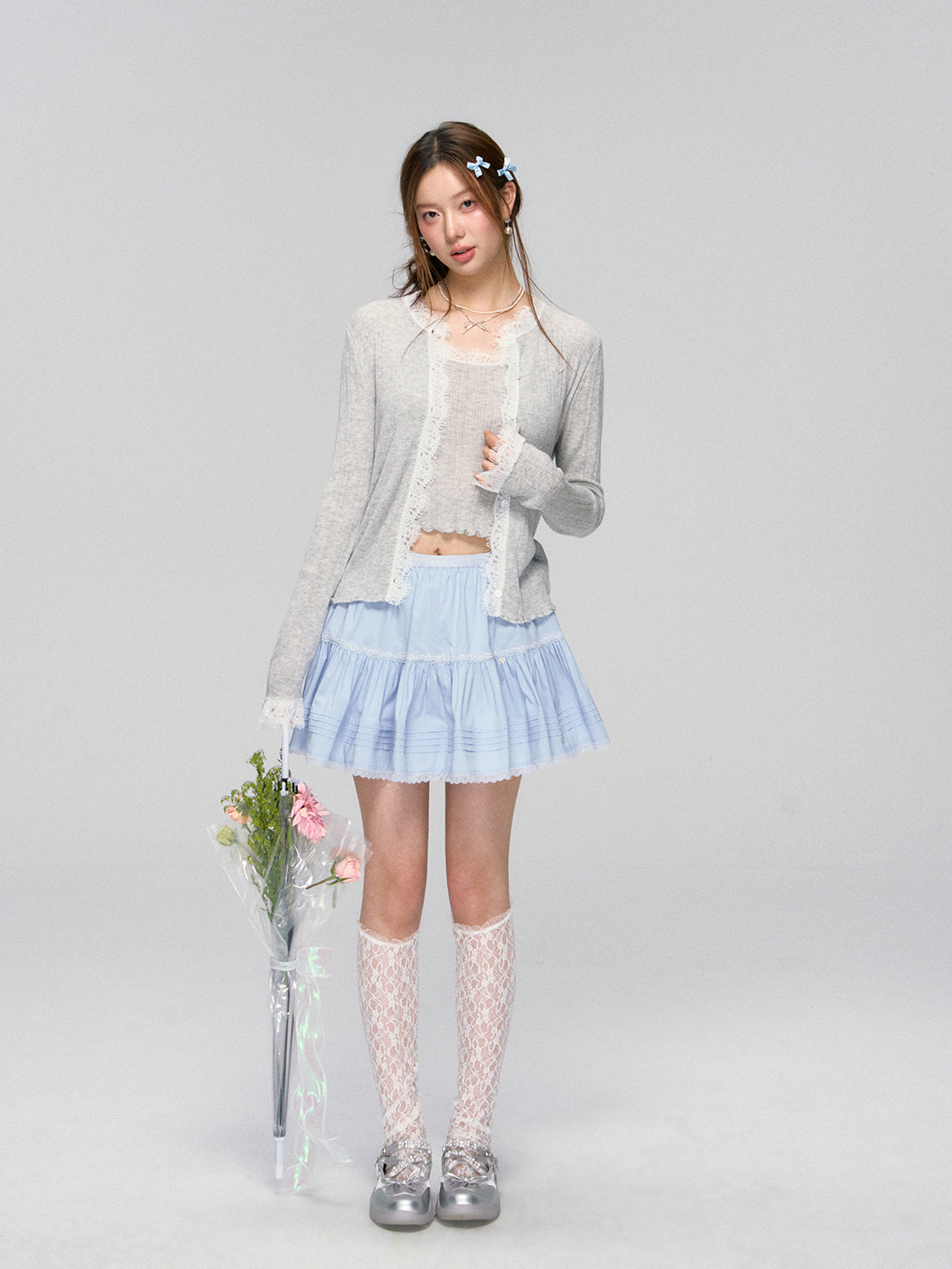 Blue Lace Trim Layered Skirt - CHINASQUAD