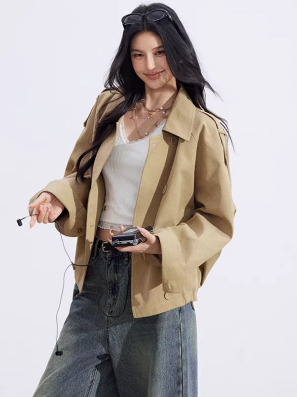 Plaid Patchwork Double-Breasted Short Jacket