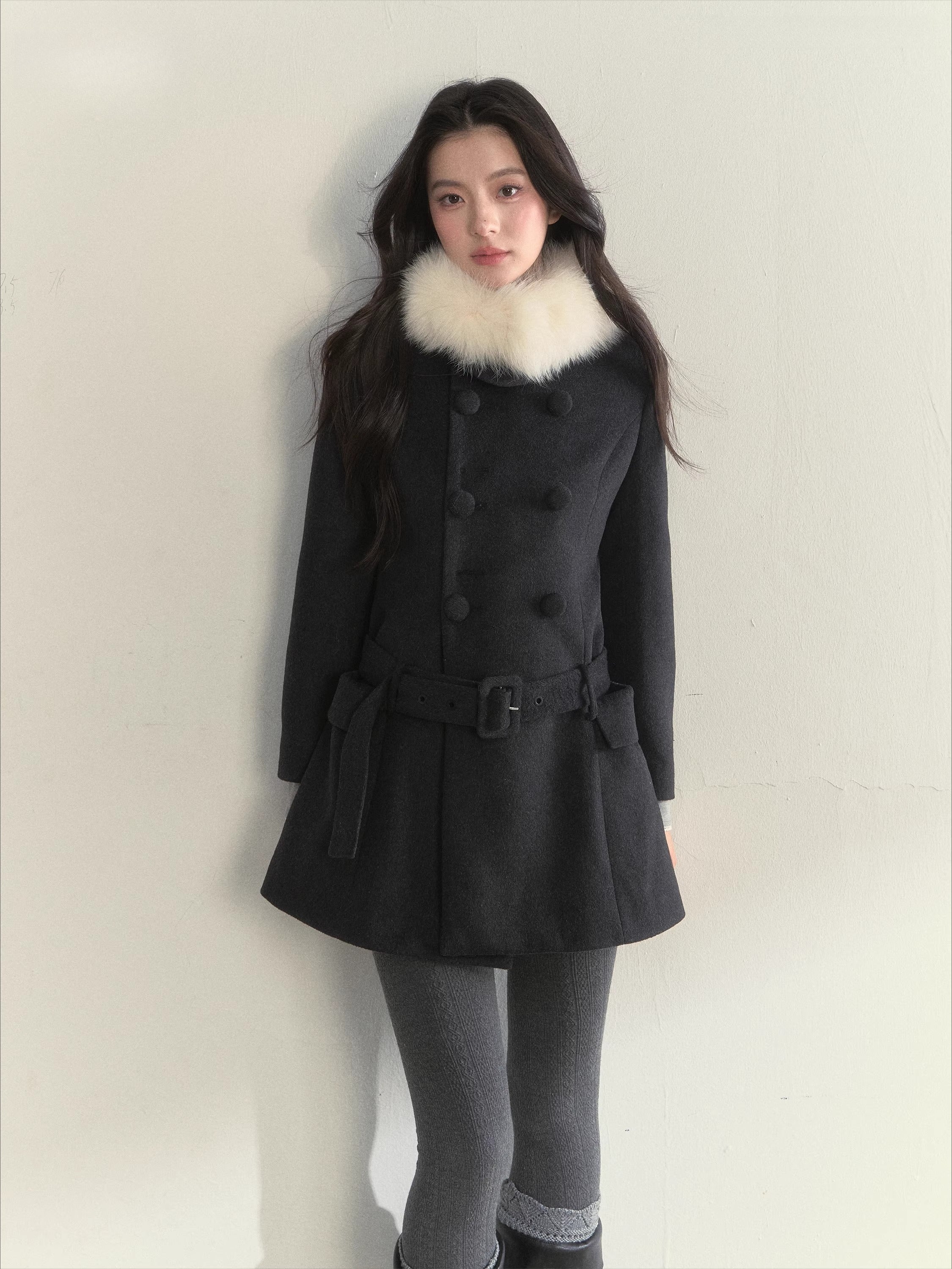 Wool Blend Double-Breasted Midi Coat