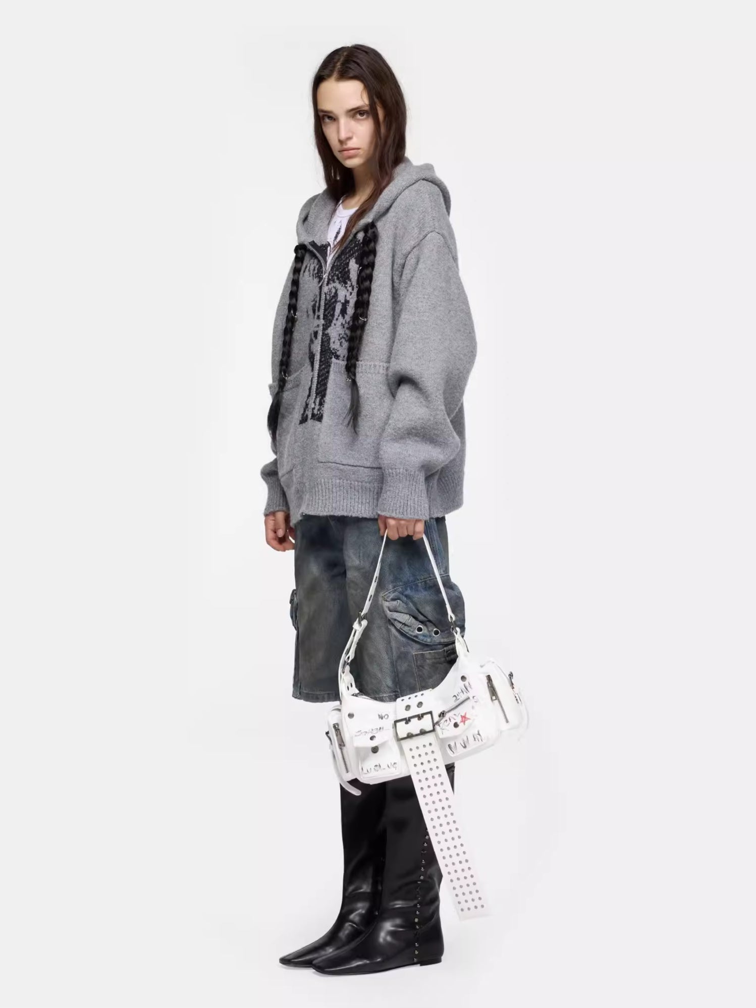 Detachable Braided-Detail Knit Sweater