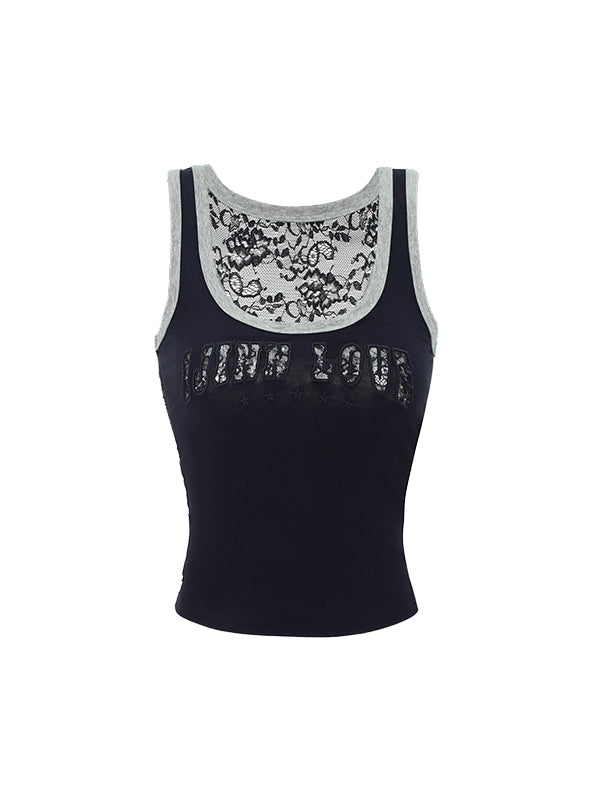 Lace Paneling with Openwork Embroidery Tank Top - CHINASQUAD