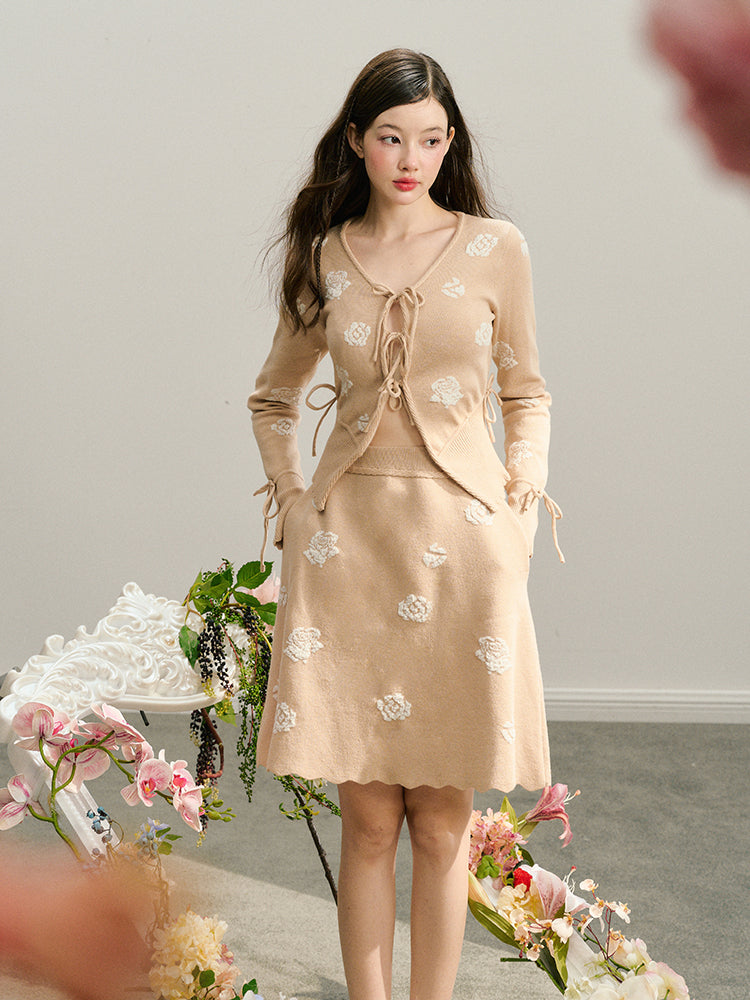 Light Brown Textured Jacquard Knit Skirt - CHINASQUAD