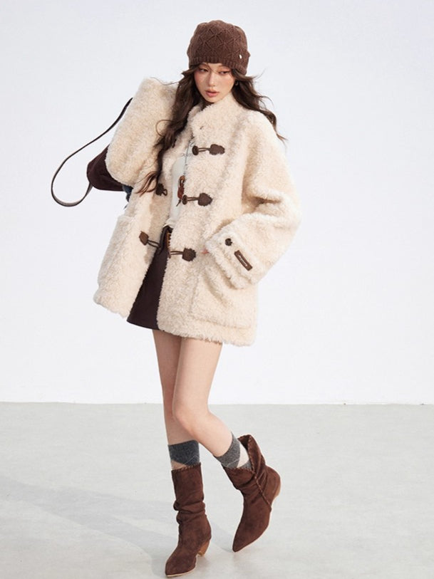 Wool-Blend Shearling Buttoned Jacket