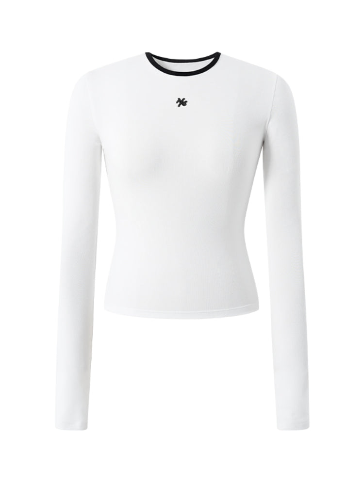 Contrast-trim Regular-shoulder Long-Sleeve T-shirt - CHINASQUAD
