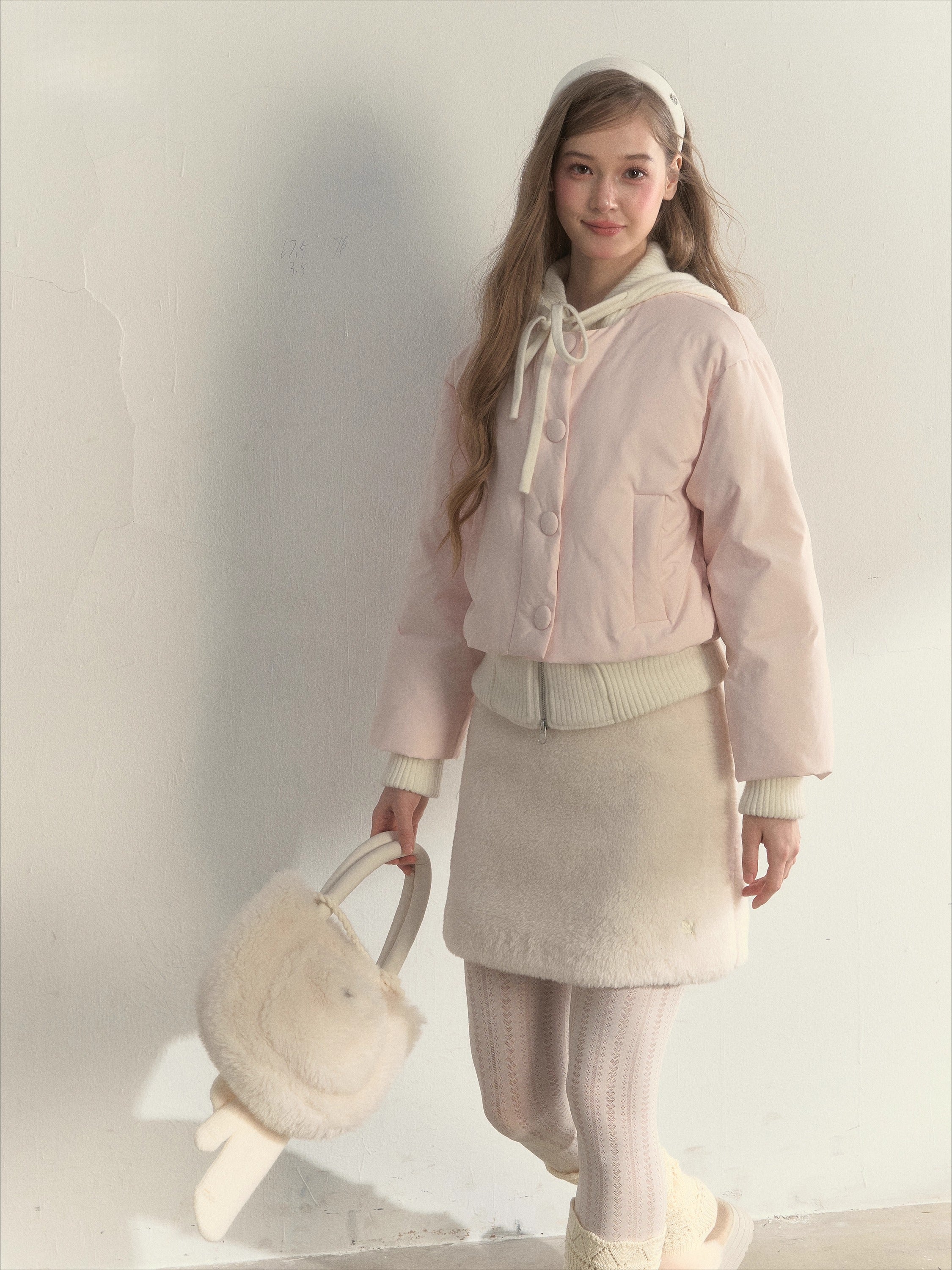 Glacier Pink Knit-Lined Hooded Down Jacket