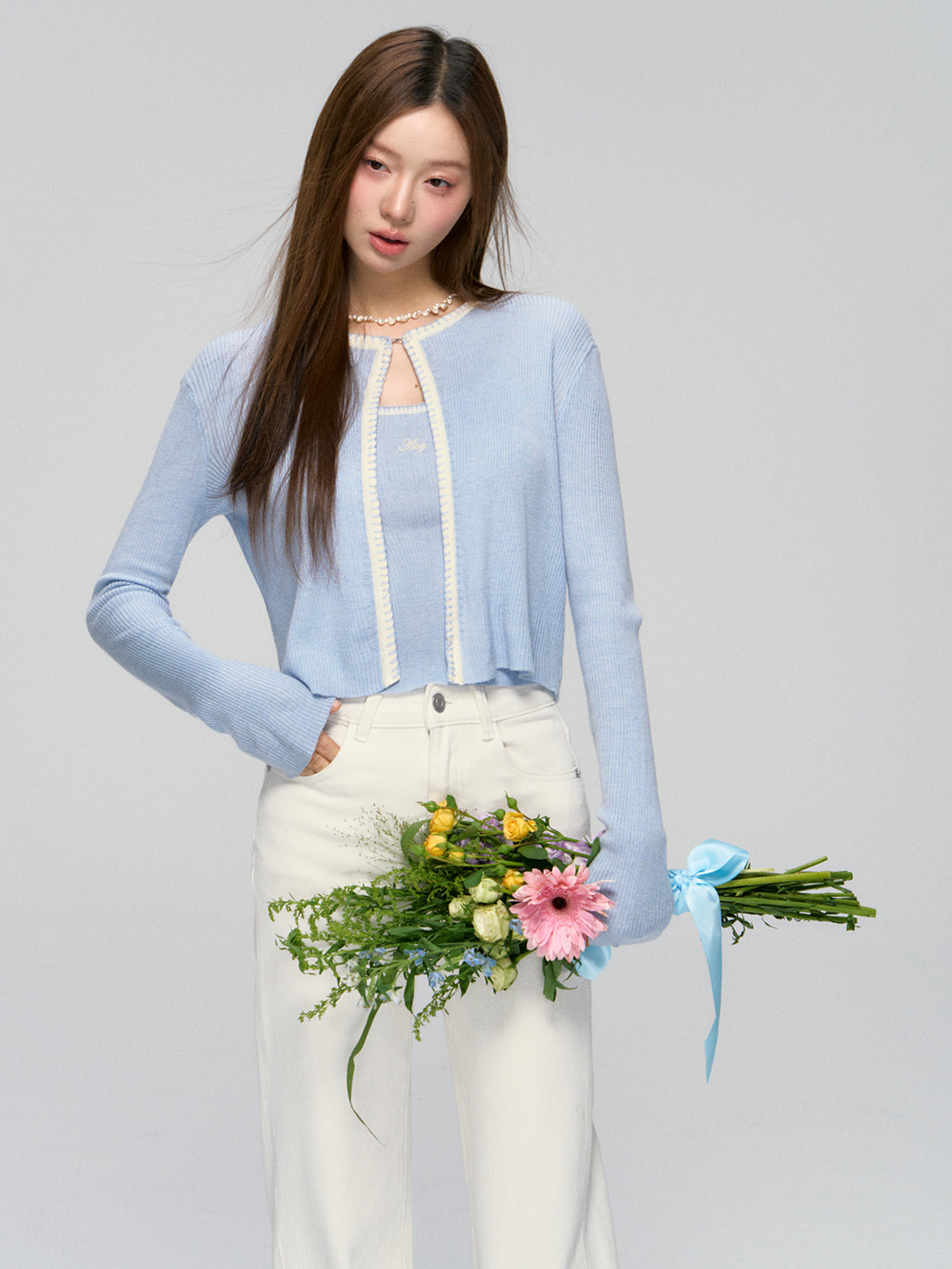 Shell Trim Knit Cardigan Set - CHINASQUAD