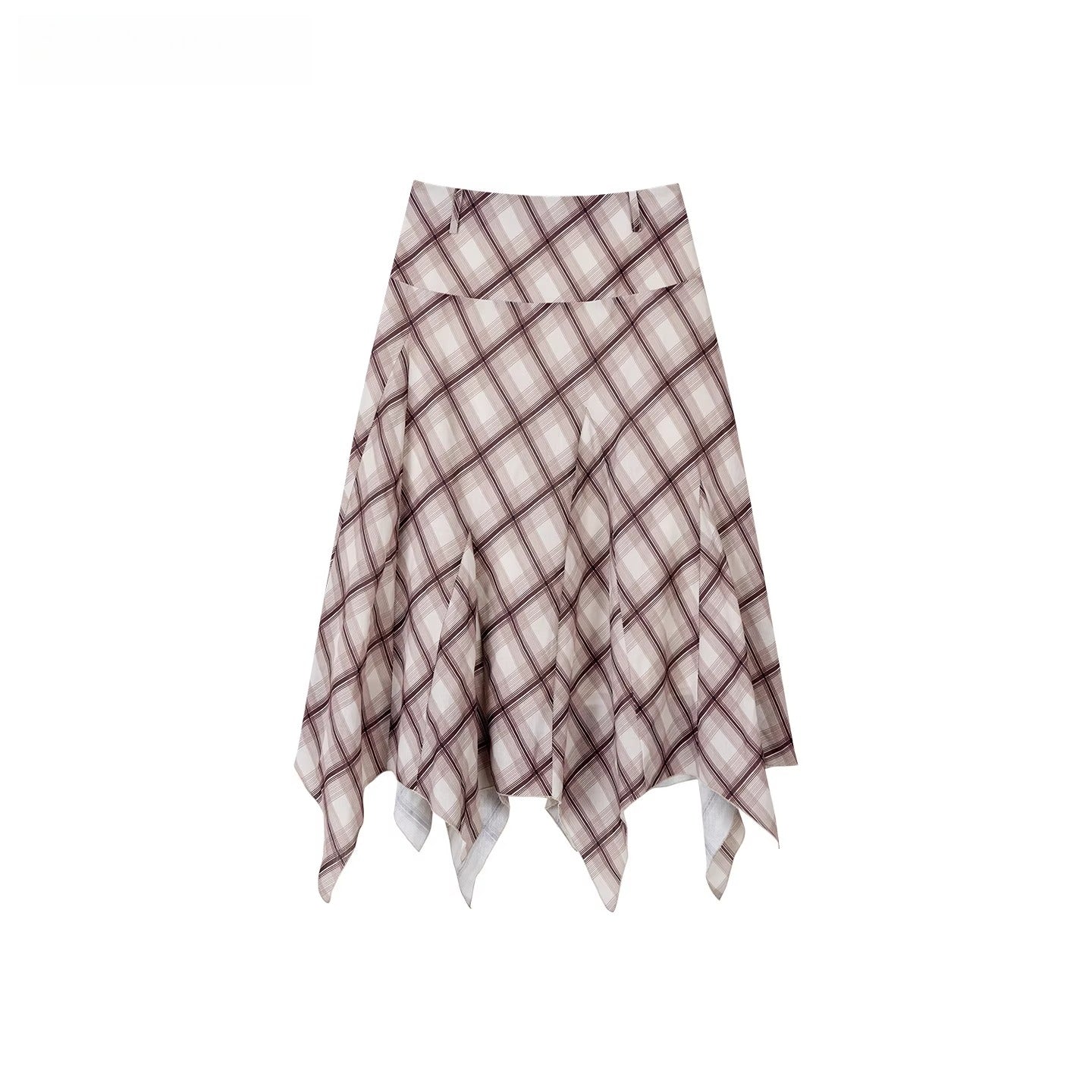 Irregular Hem Plaid Midi Skirt - CHINASQUAD
