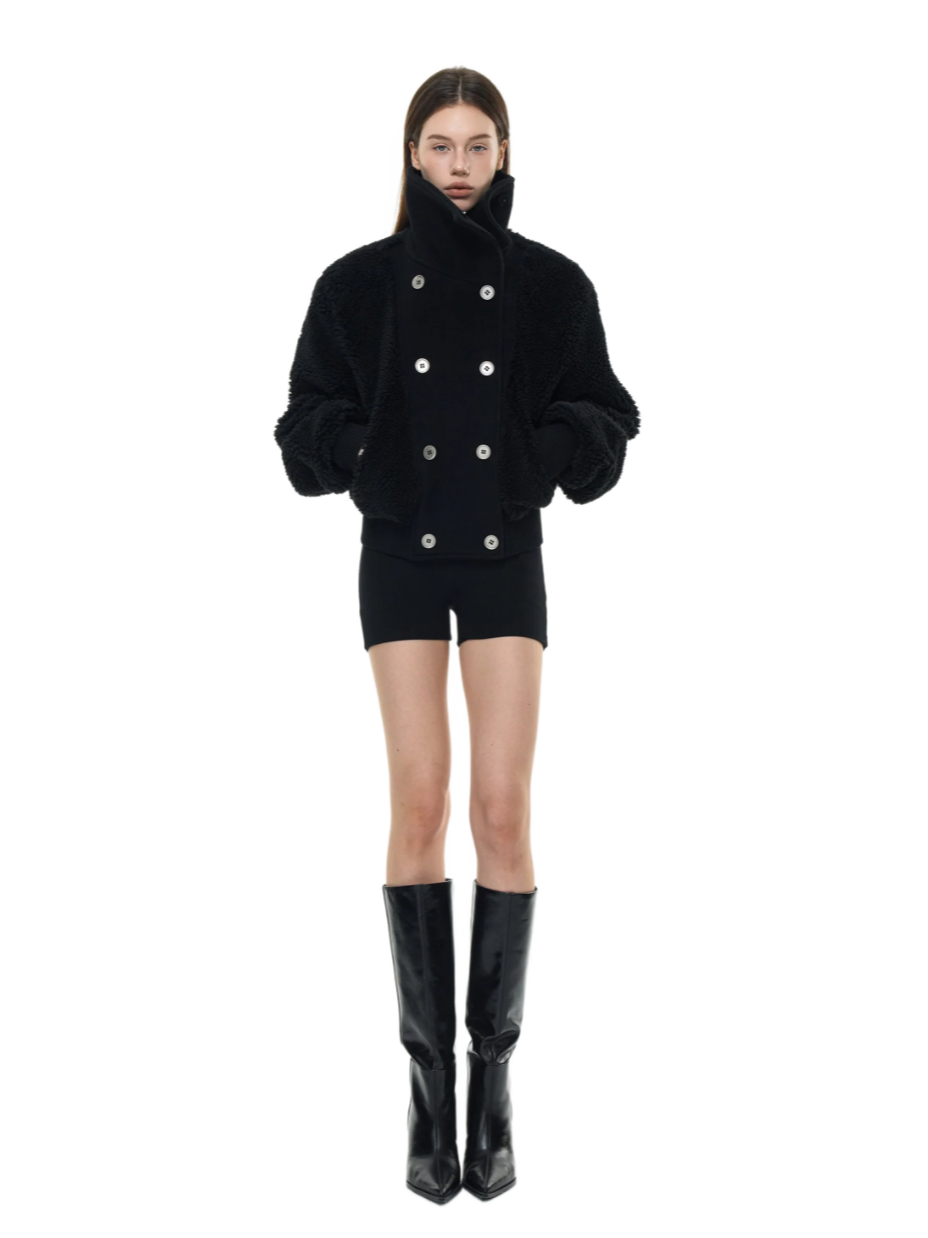High Neck Teddy Wool Fleece Cropped Jacket