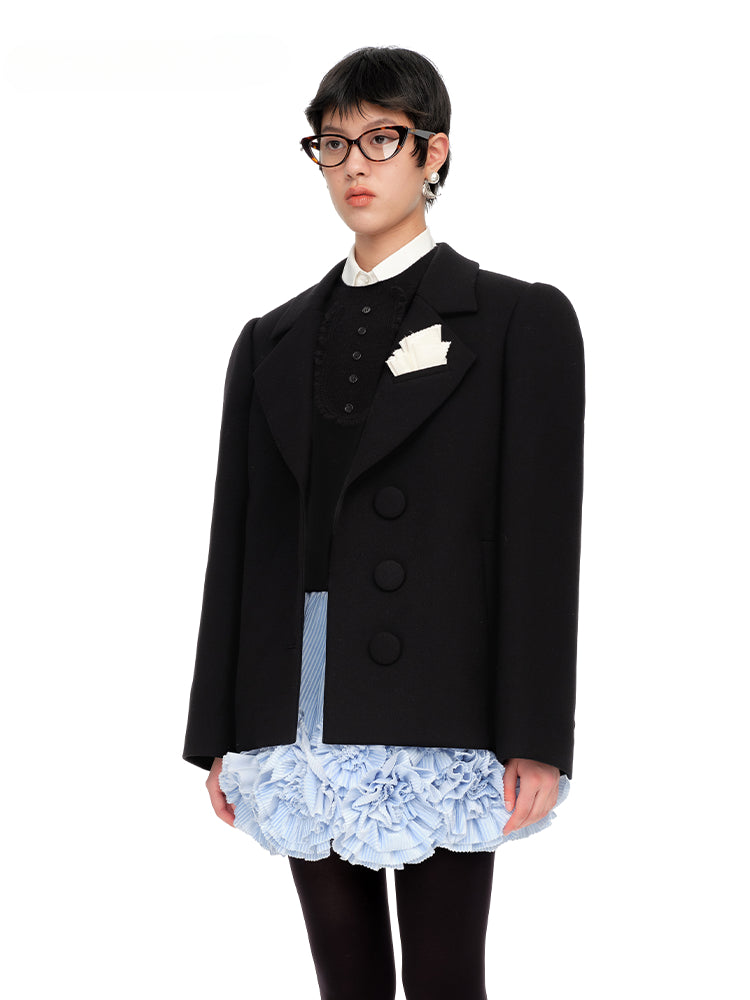 Wool Lapelled Structured Blazer - CHINASQUAD