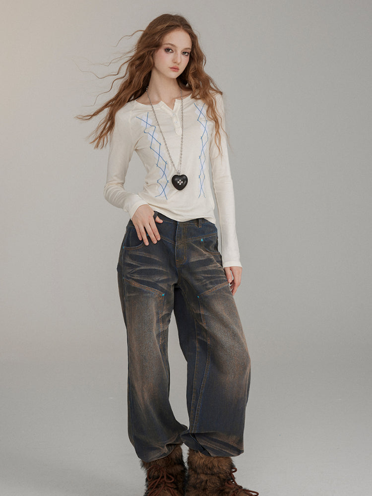 Wool Embroidered Pattern Knit Crewneck - CHINASQUAD