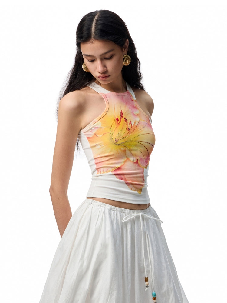 Floral Print Rhinestone Vest - CHINASQUAD