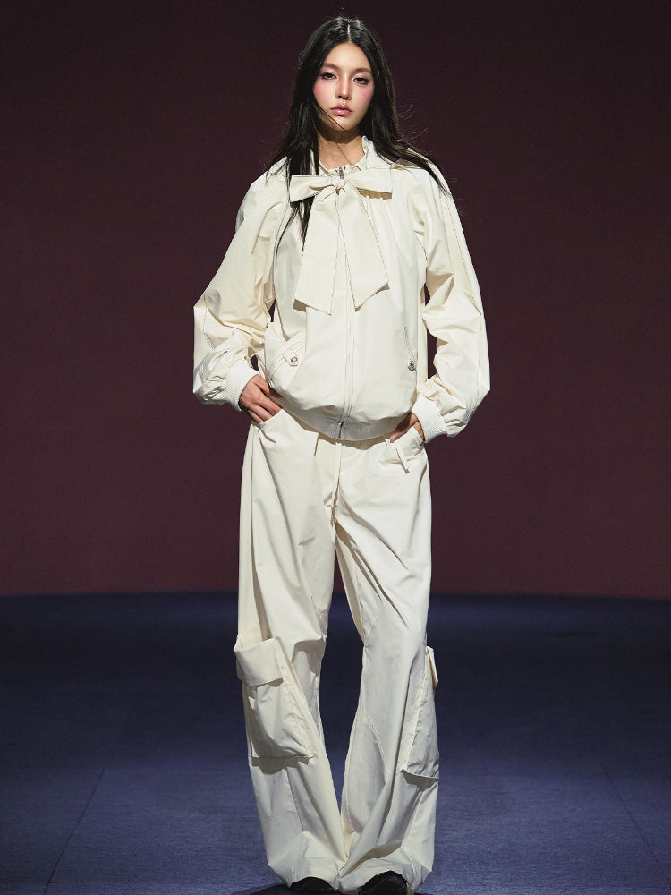 Neckline Tie Striped Sun-Protective Jacket & Pants Set - CHINASQUAD