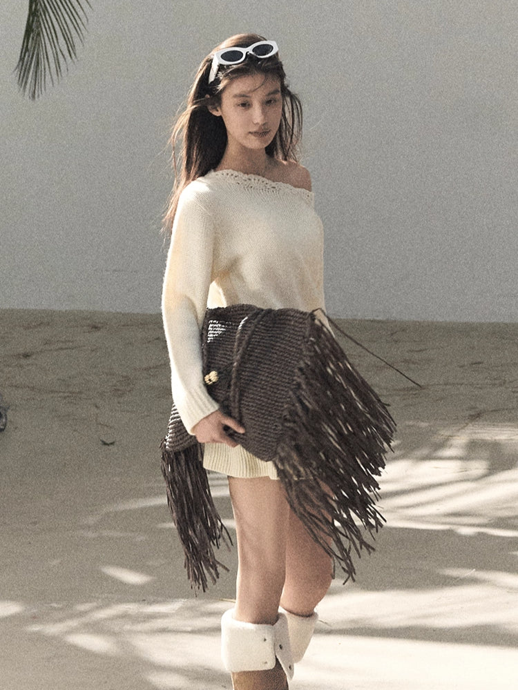 Off-Shoulder Long-Sleeve Mini Dress