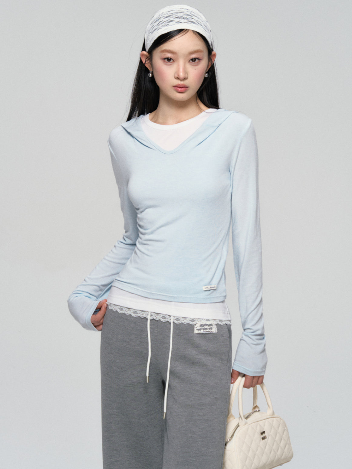 Dual-Layer Hooded Lace Trim Top - CHINASQUAD