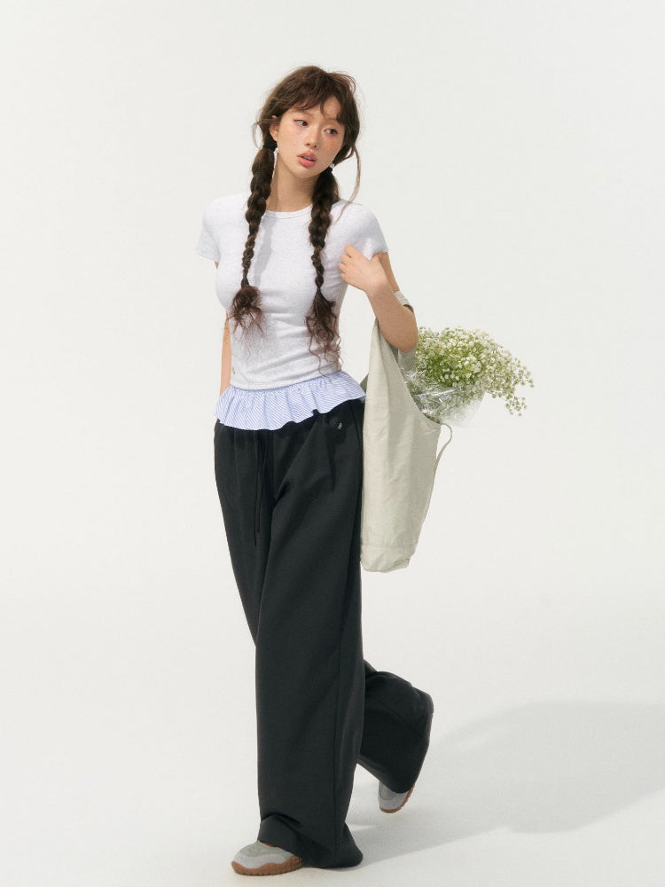 Fake Two-Piece Patchwork Puff Sleeve