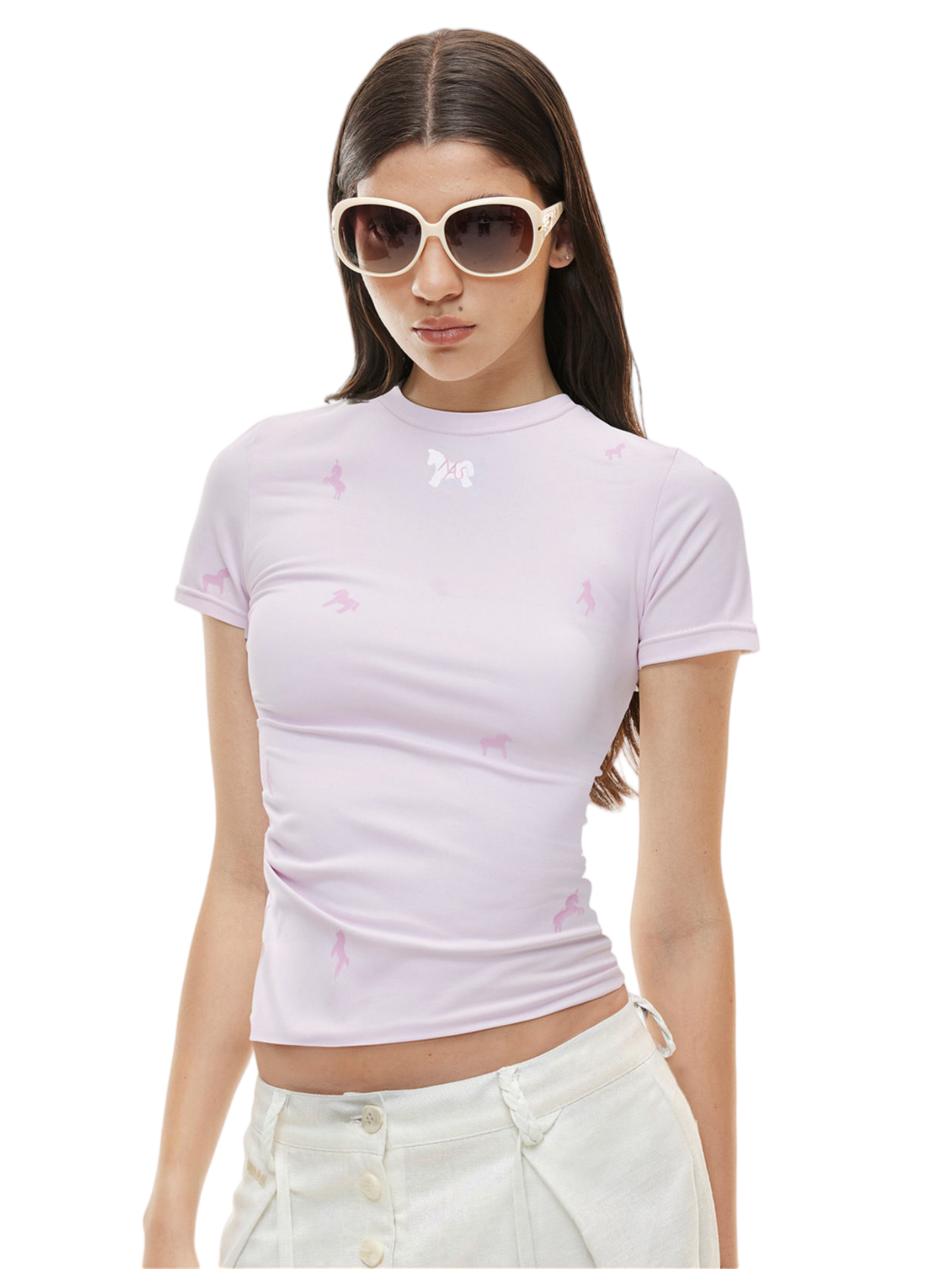 Flocked Horse Print Fitted Tee