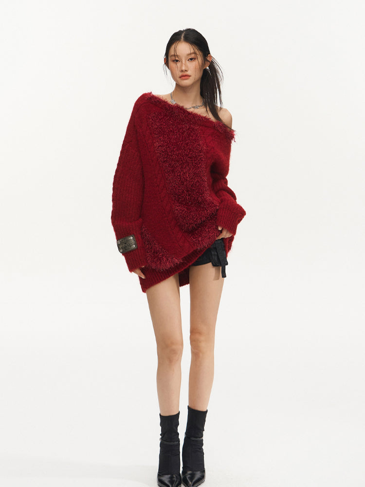 Off-Shoulder Sweater Knitted Pullover - CHINASQUAD
