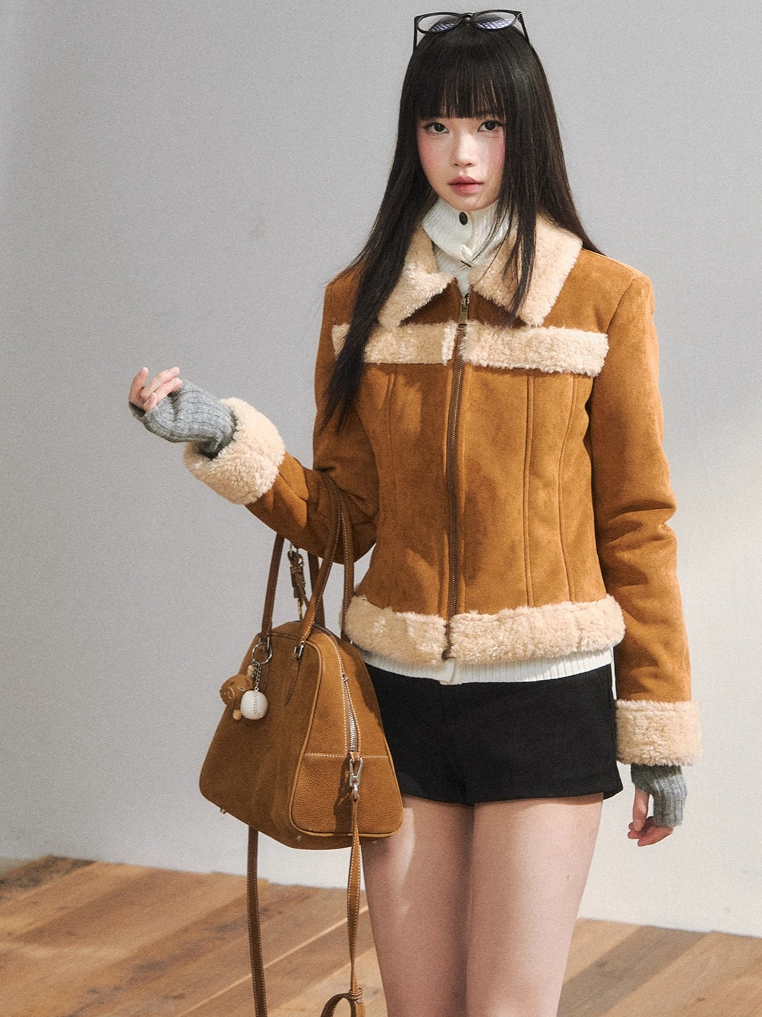 Two-Tone Shearling Cropped Jacket