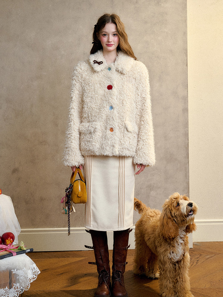 Cream Strawberry Gray-Blue Fur Jacket - CHINASQUAD