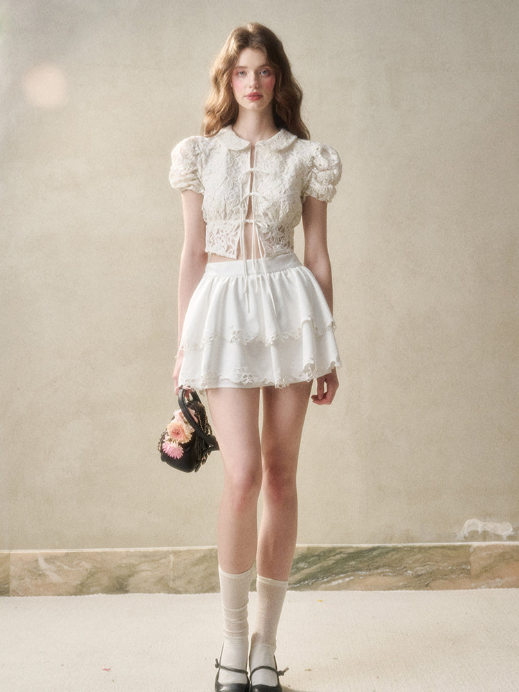 3D Lace Embroidery Hollow Out Cardigan - CHINASQUAD