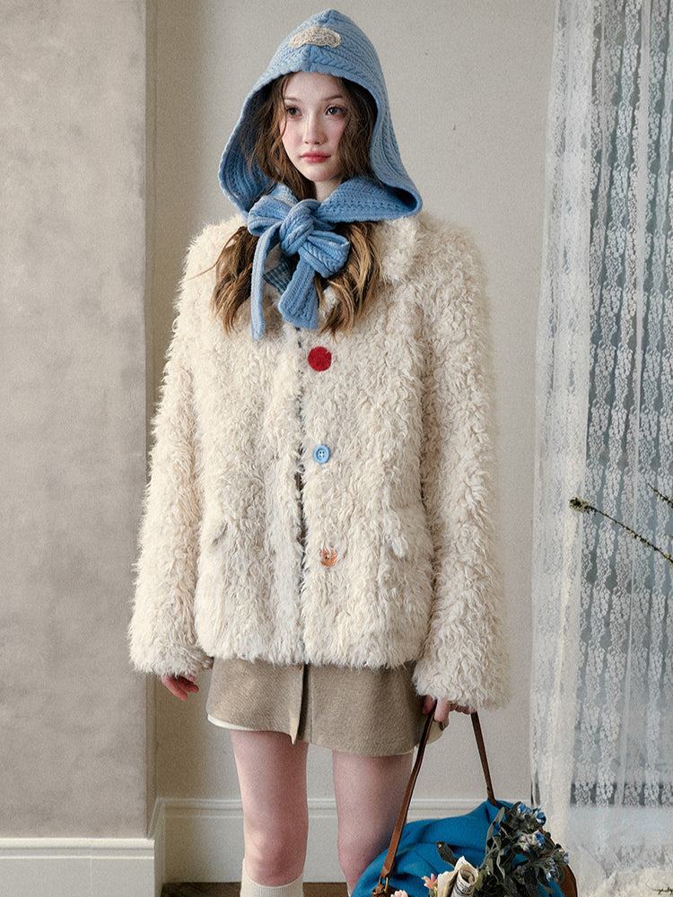Cream Strawberry Gray-Blue Fur Jacket - CHINASQUAD