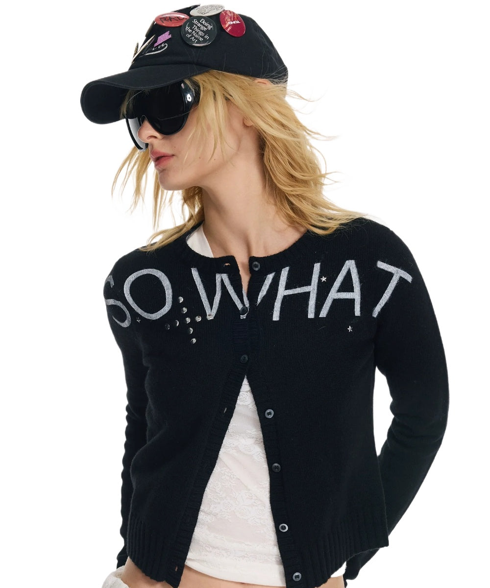 Soft Wool Punk Letter Knit Cardigan