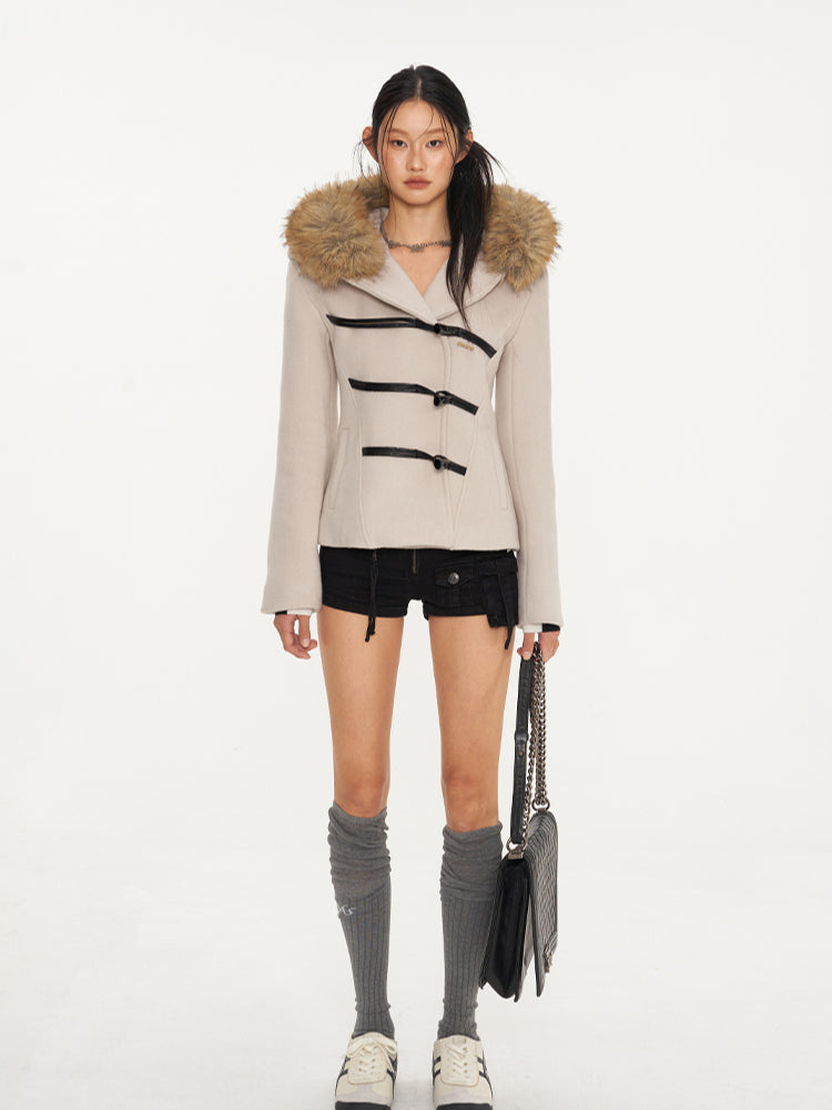 Black & Oatmeal Wool Toggle Coat - CHINASQUAD
