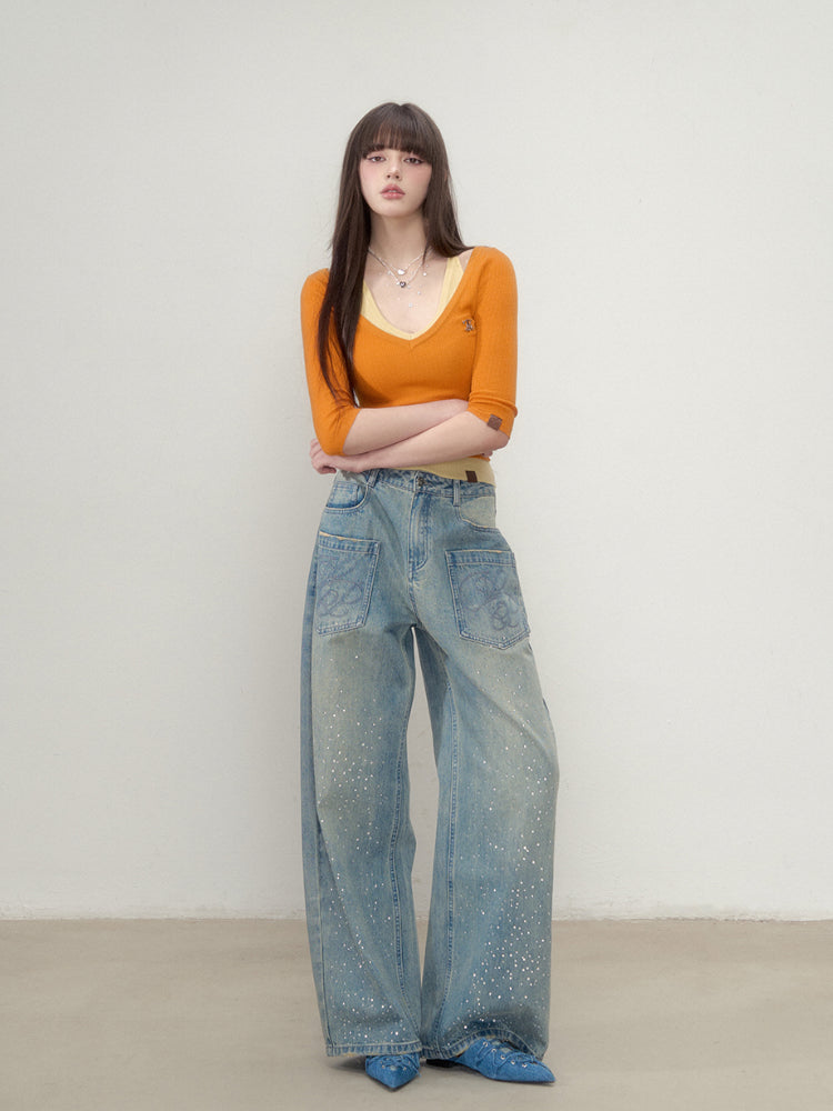 Knit V-neck 5/6 Sleeve T-shirt - CHINASQUAD