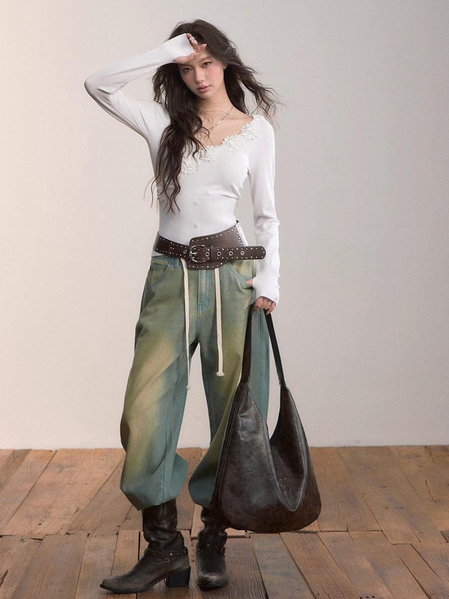 Denim Essence Relaxed Drawstring Pants - CHINASQUAD