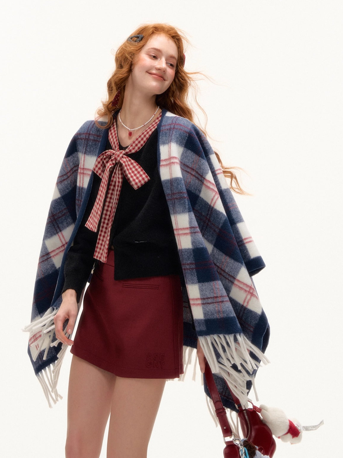 Plaid Bow-Knot Round Neck Knitted Cardigan - CHINASQUAD