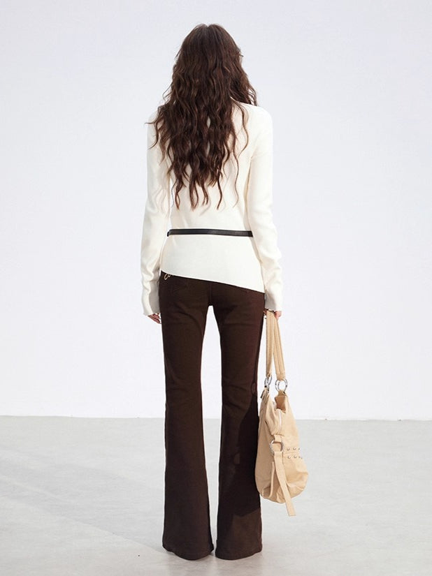 Asymmetric Ribbed Knit Turtleneck