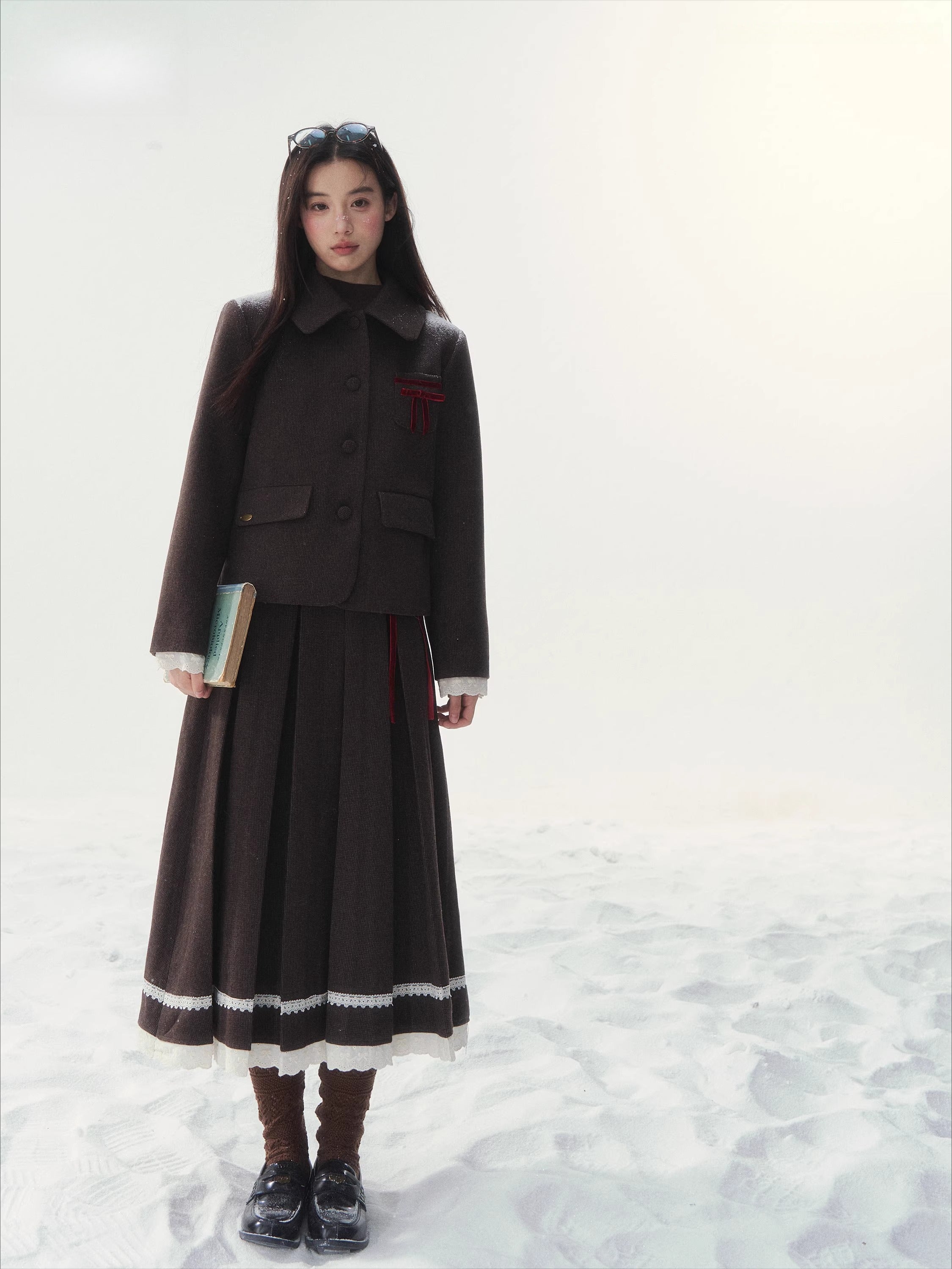 Vintage Wool Coat & Pleated Skirt Set