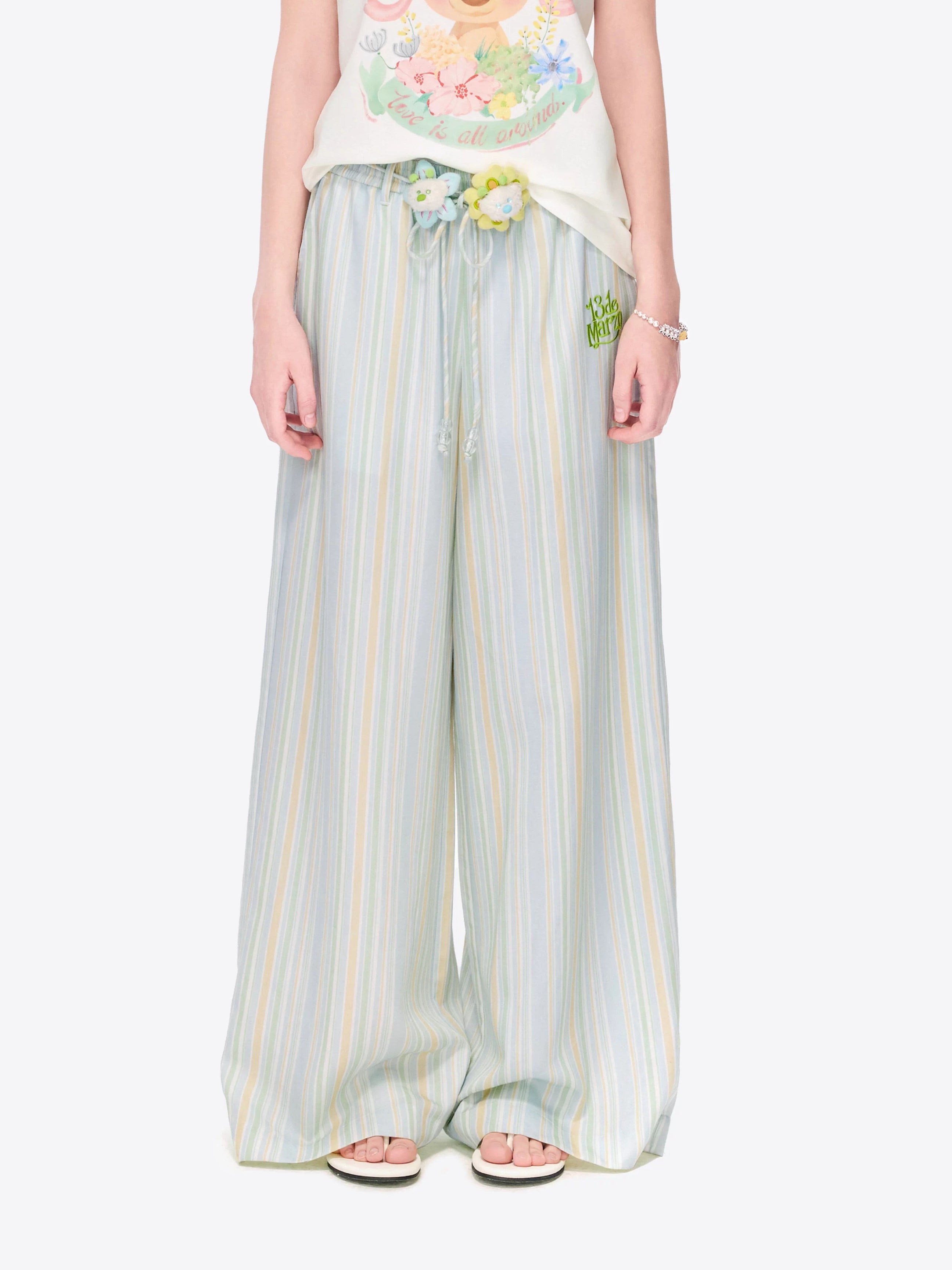 Striped Lyocell Linen Wide-Leg Trousers