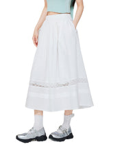 White Lace Splicing A-Line Skirt - CHINASQUAD