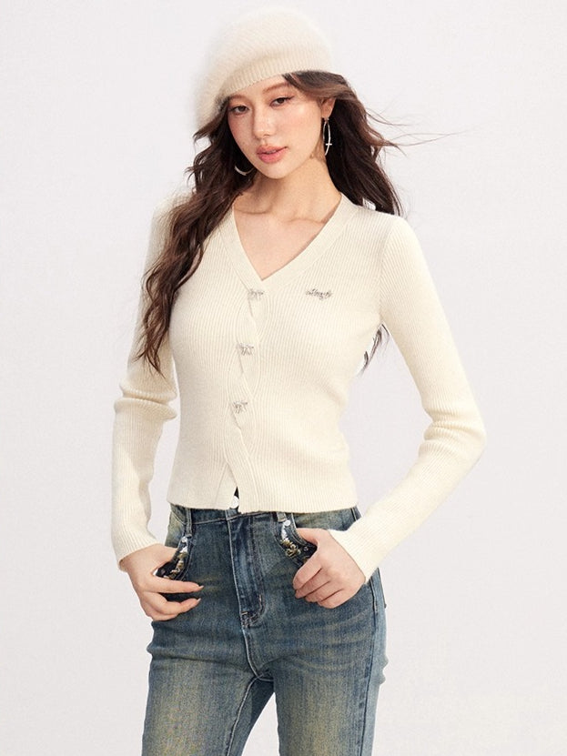 Shimmer Soft-Touch Knit V-Neck