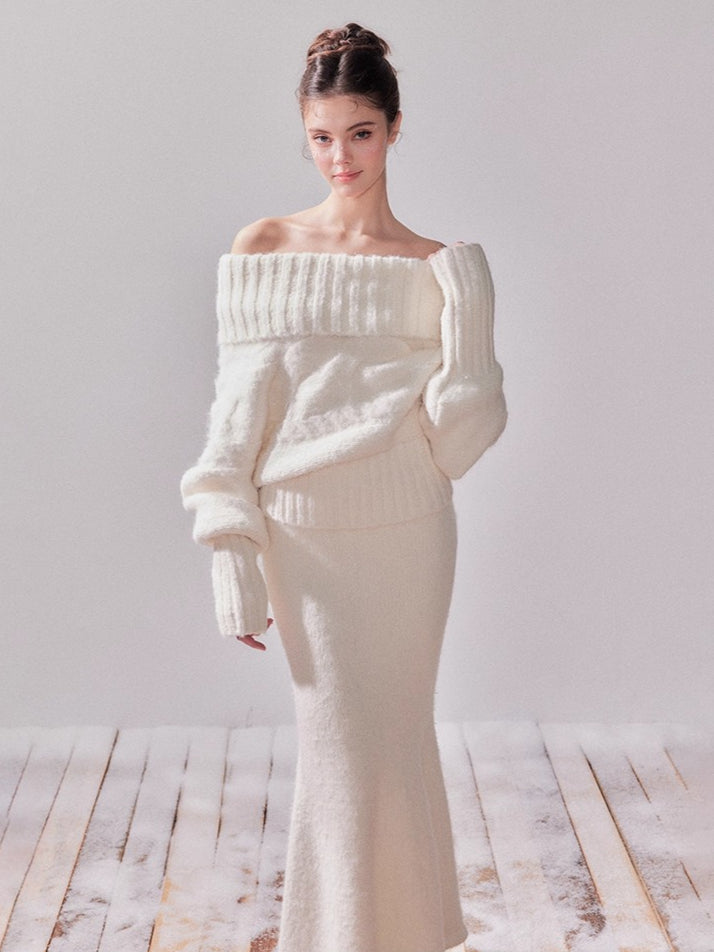 Glow Off-Shoulder Knit Sweater & Mermaid Skirt Set