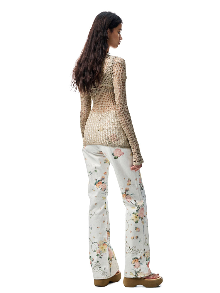 Hollow-Out Knitted Cropped Long-Sleeve Cover-Up - CHINASQUAD